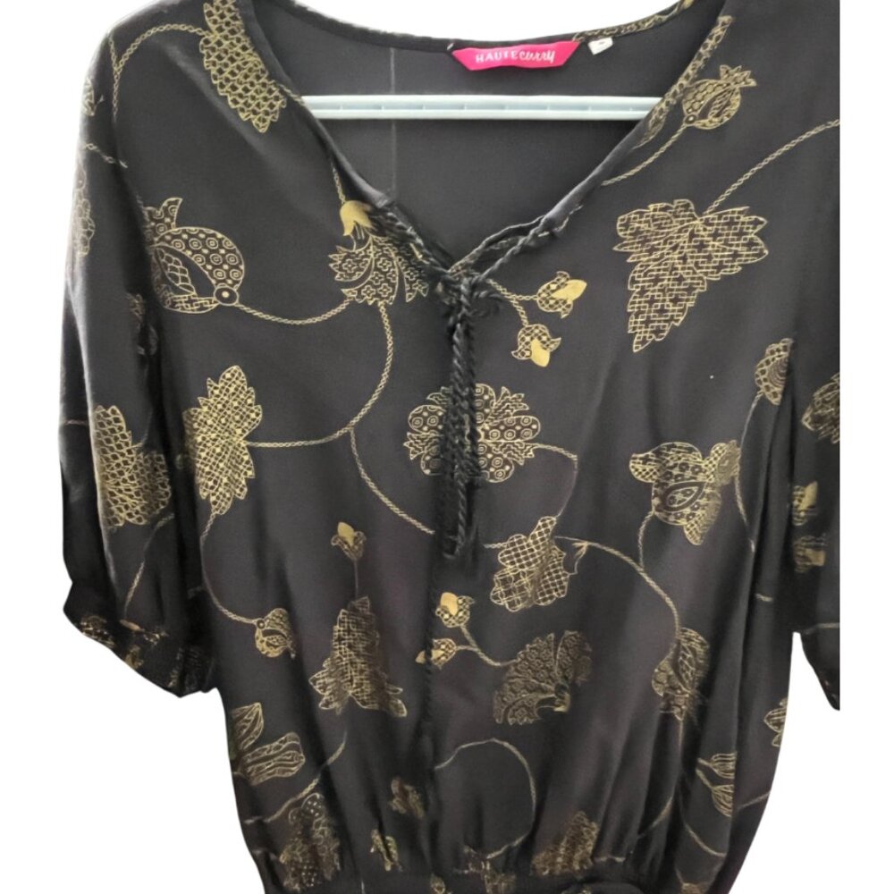 Blouse with Gold Patterns + Puff Sleeves